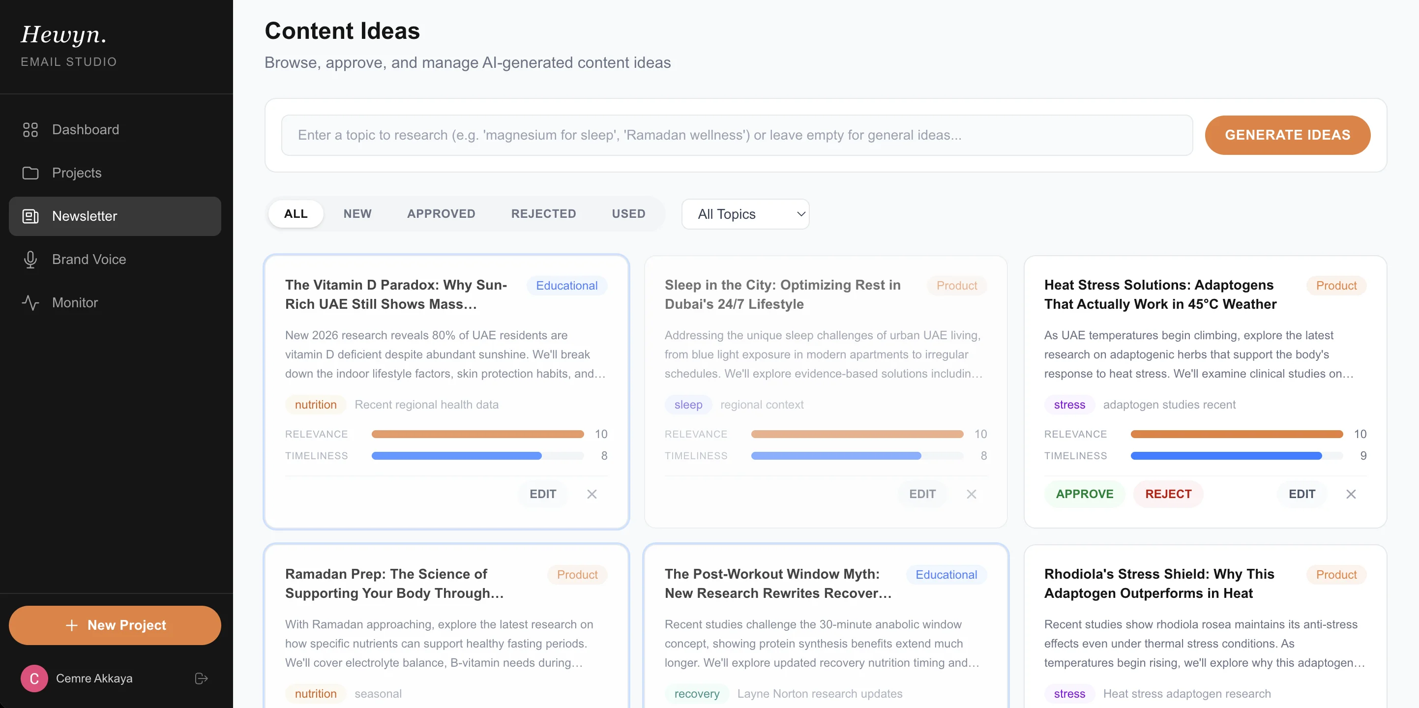 AI-generated content ideas browser