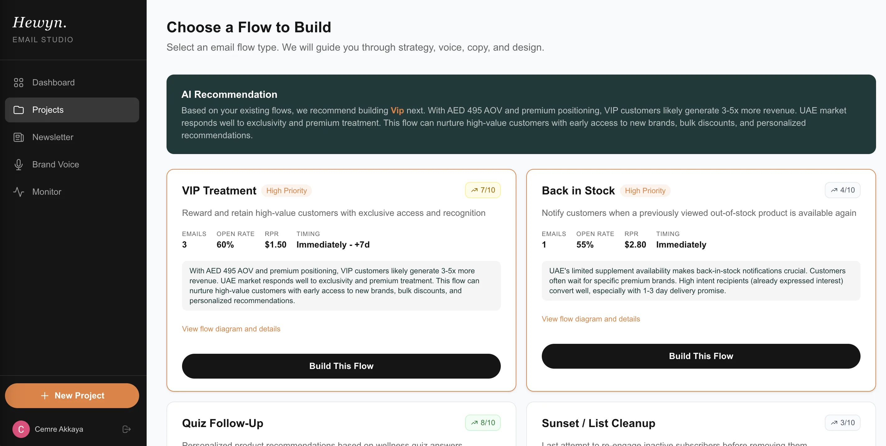 Email flow selection with AI recommendations